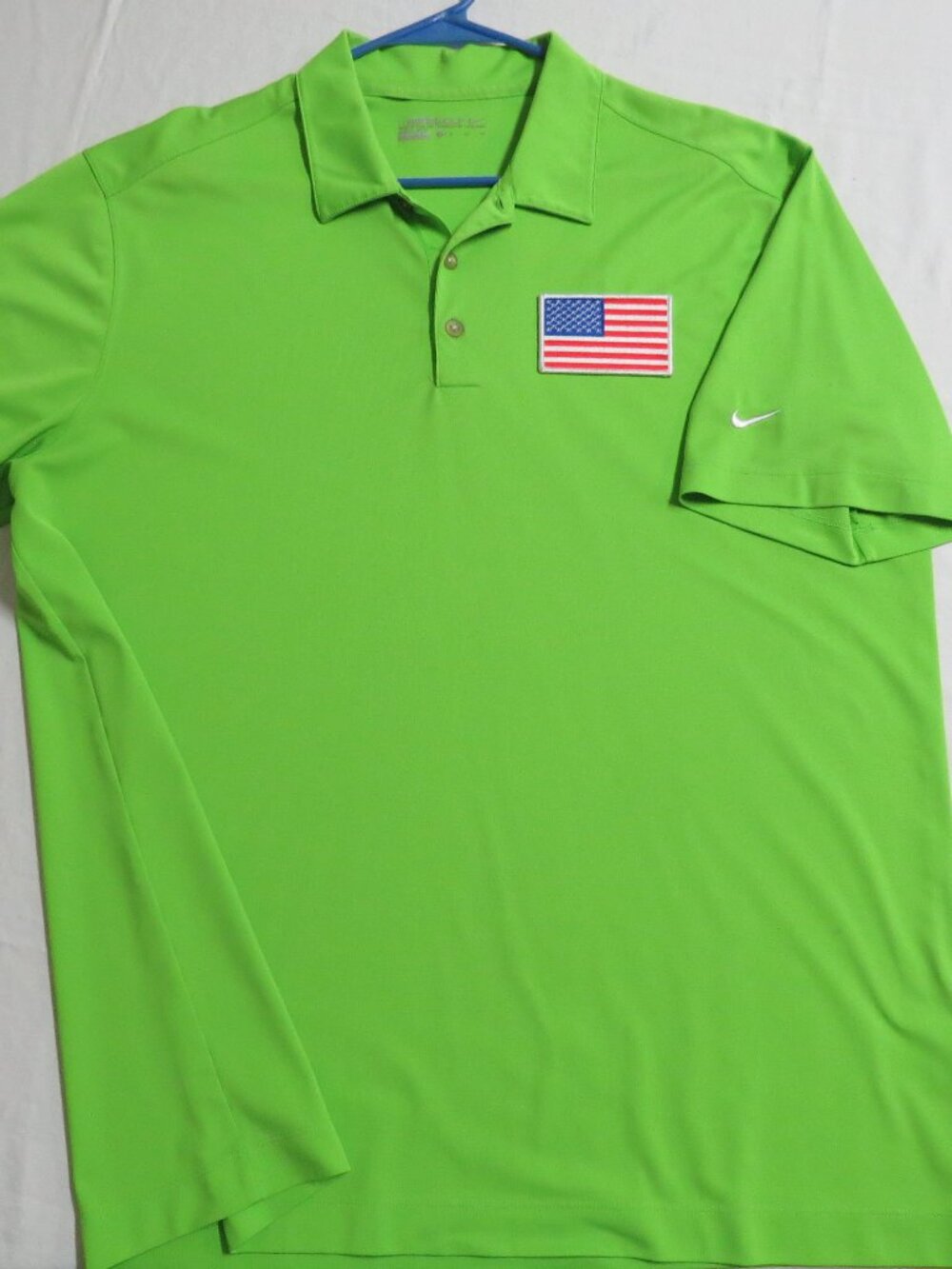 L-XL USA Lime Green Nike Dri-Fit Men's db #16M Golf Polo Shirt
